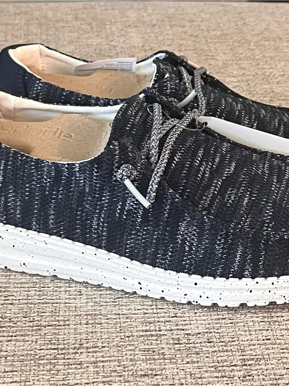 Hey Dude Men's Knit Slip-On Sneakers in Black and White